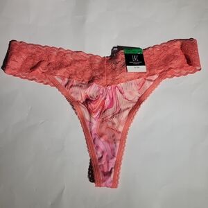 INC Women's Lace-Trim Thong Panty Underwear Marble Coral